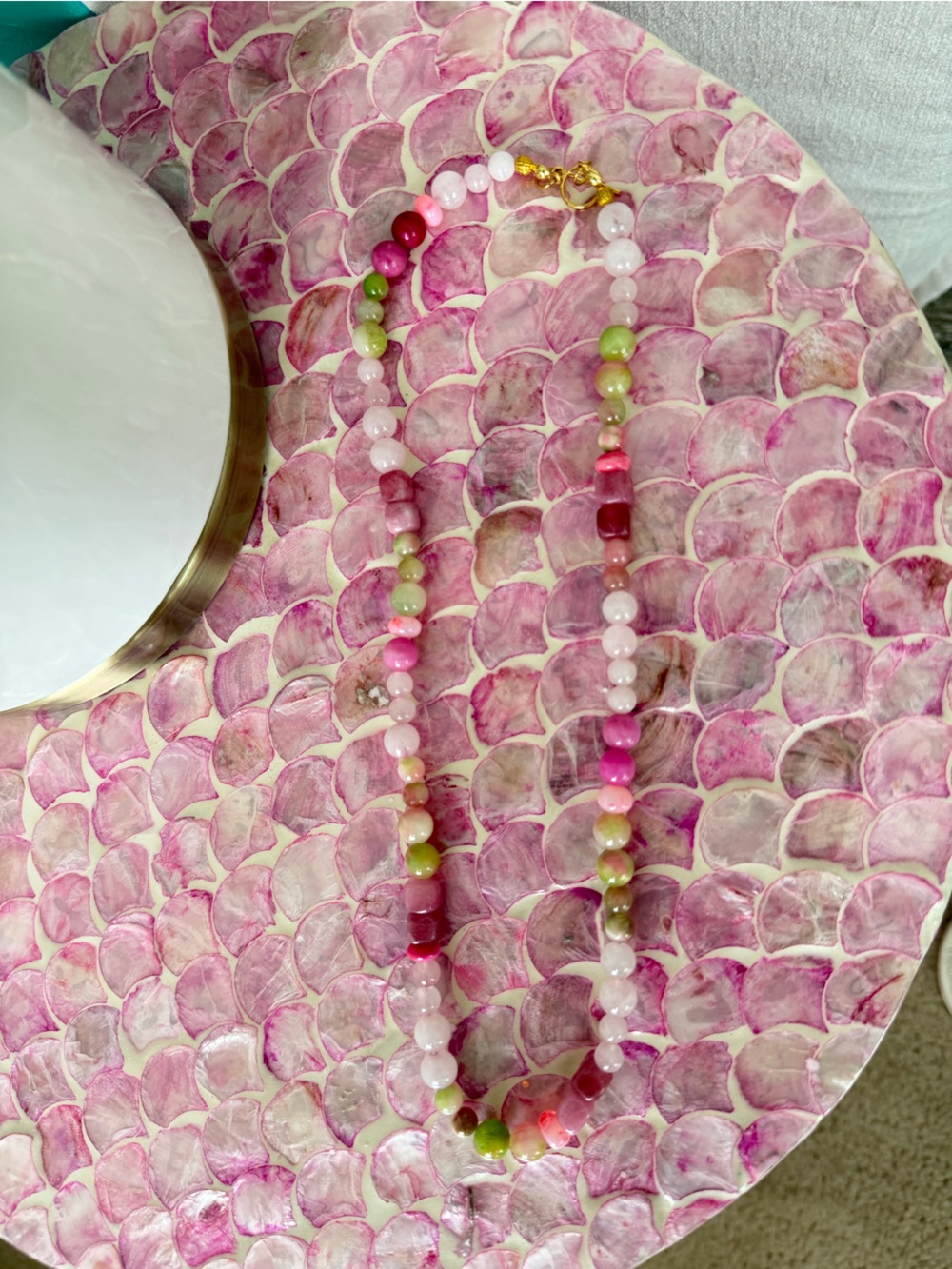 Handmade Multi-Color Beaded Necklace - Pink & Green